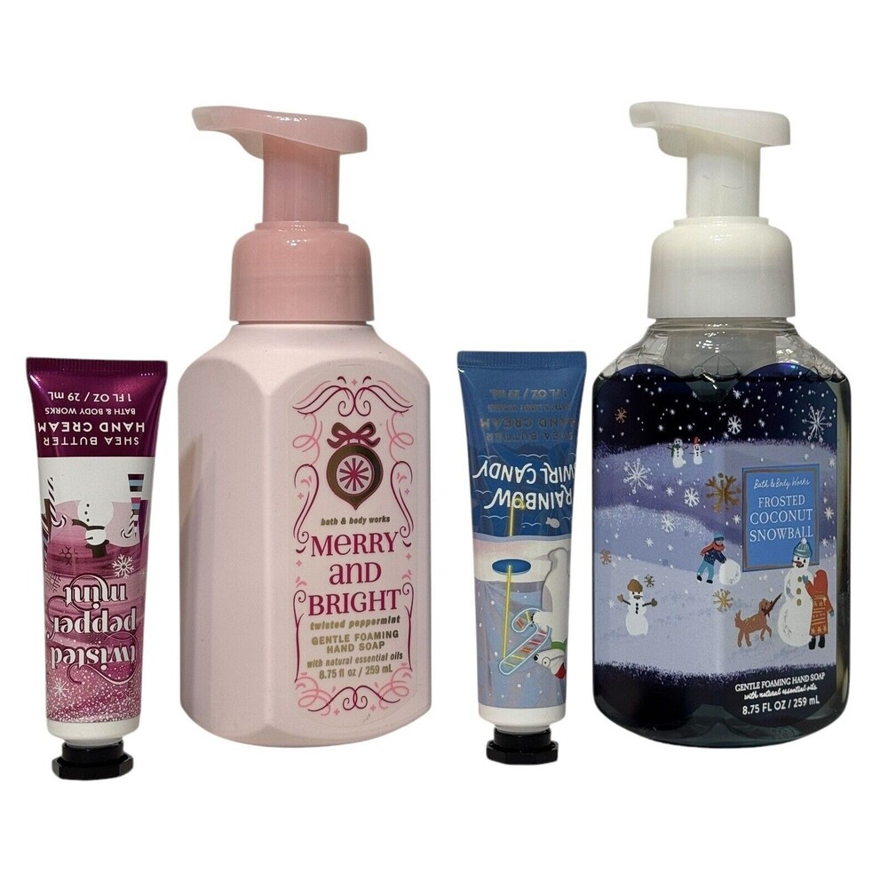Bath & Body Works 4 Pc Set TWISTED PEPPERMINT & COCONUT Hand Soap & Hand Cream